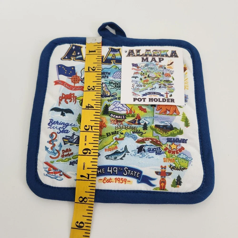 Alaska State Map Pot Holder The 49th State Souvenir Cotton Quilted Blue 8x8